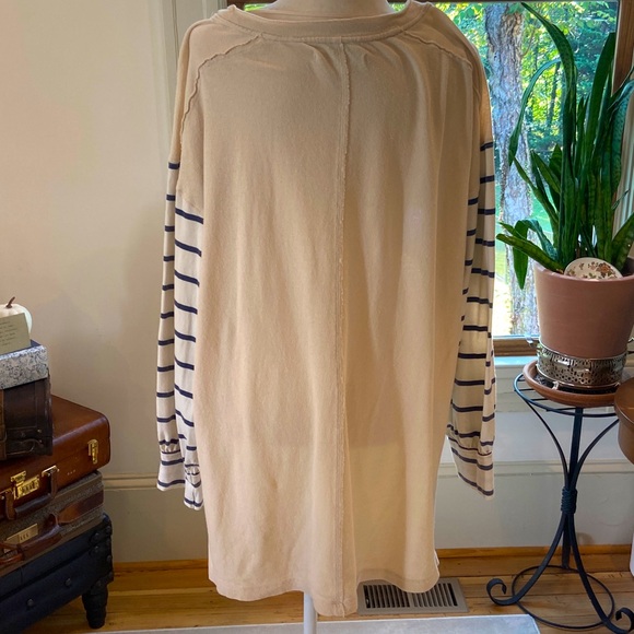 Free People We The Free Top Ivory Blue Long Sleeve Stripes Casual Size Large - Picture 6 of 8